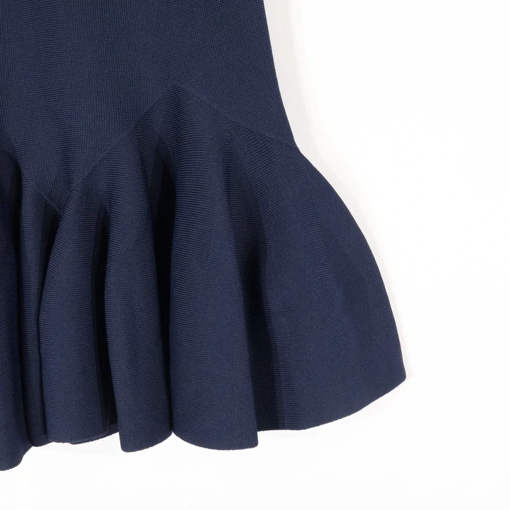 Ted Baker Alzann Fit and Flare Dress Womens 2 Dark Blue Fluted Hem Career Work